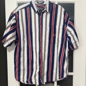 Striped Button-Up Shirt - Red, Blue, and White vintage